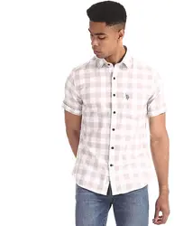 U.S. Polo Assn Beige Patch Pocket Check Shirt
