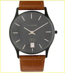 Edge Brown Dial Leather Strap Watch