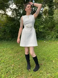 White Textured Mod Mini Dress 