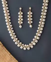 Gold-Toned & White Contemporary Pearls Studded Jewellery Set